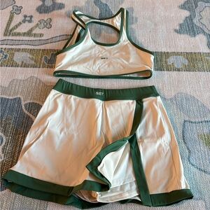 SET Active Cream and Green Sports Bra Set